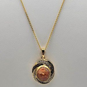 *NEW* SUNSTONE PENDANT NECKLACE 20" W/ ZIRCON GALAXY IN VERMEIL OVER STERLING